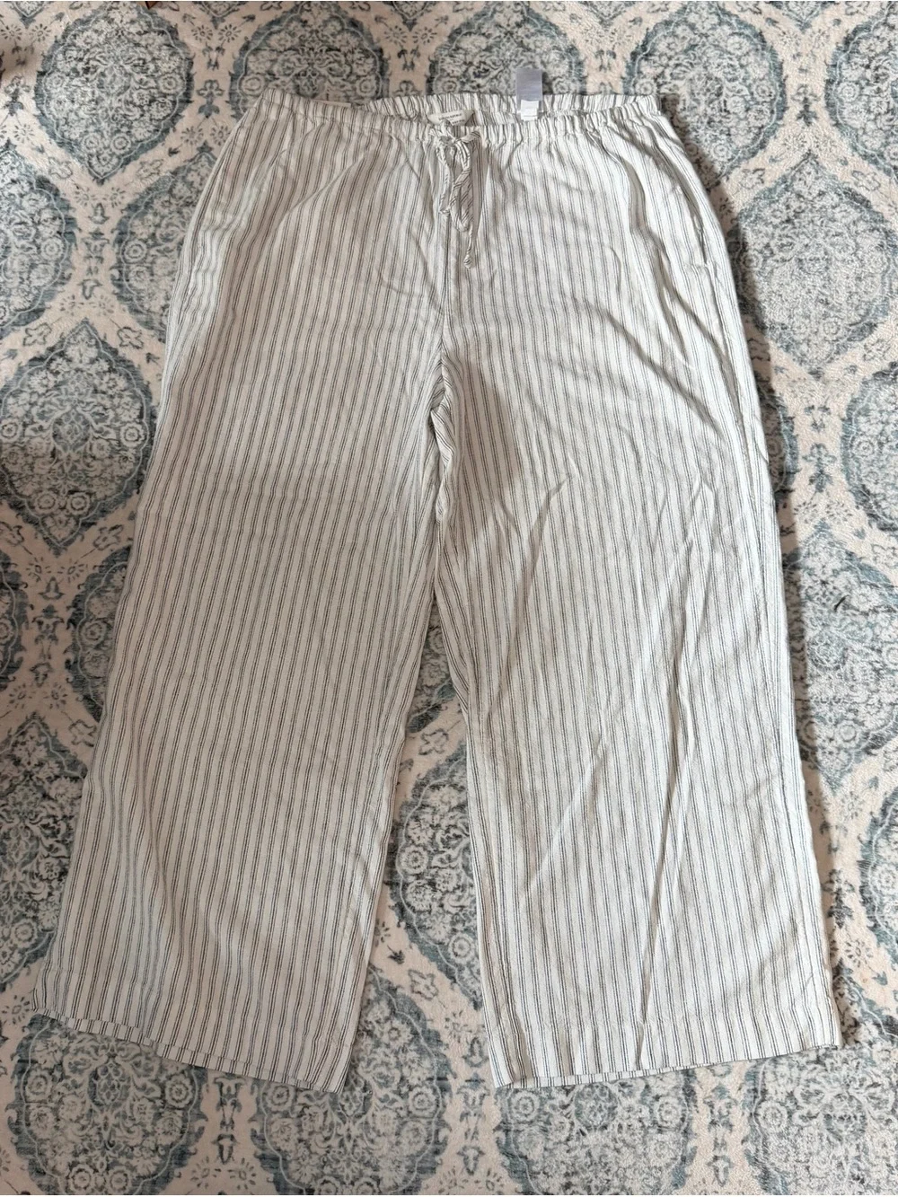 Banana Republic Women’s Wide Leg Linen Striped Drawstring Pants